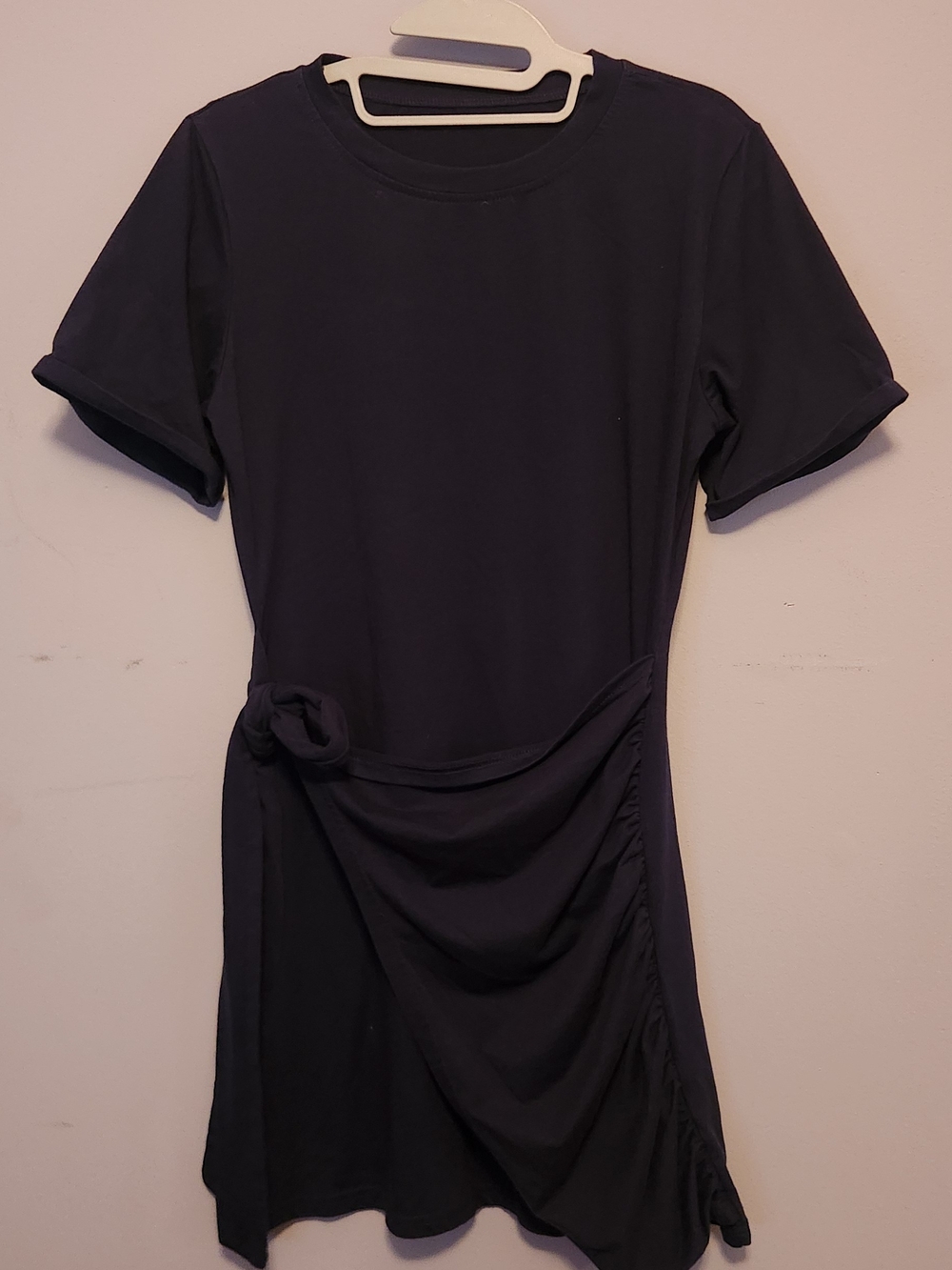 Women's Short Sleeve Navy Knot-Waist Dress